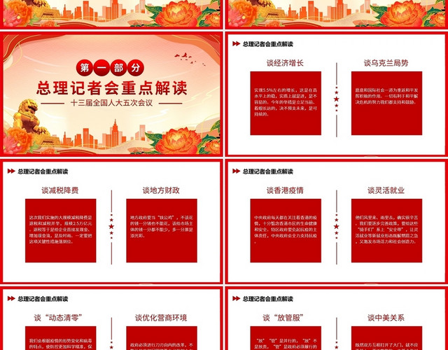 红色简约总理记者会PPT模板