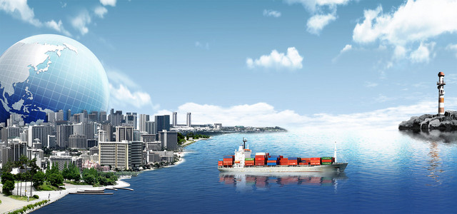 海景城市大气商务蓝色淘宝海报背景