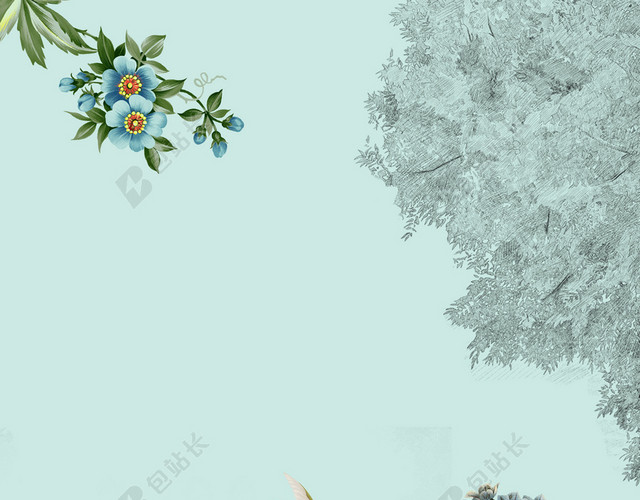 地产复古手绘花鸟插画海报