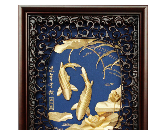 连年有余金鲤鱼金箔画