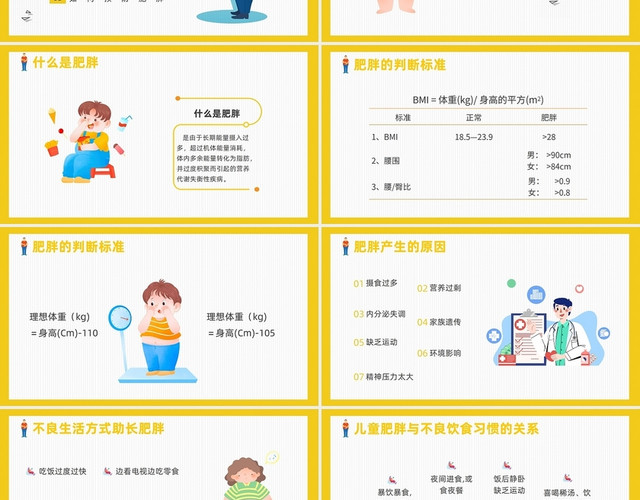 合理膳食 预防肥胖主题黄色风格PPT