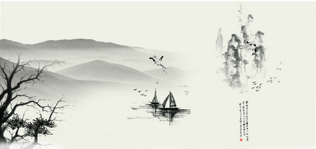 水墨山水  水彩   山水画