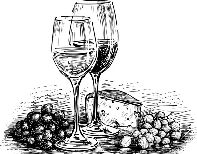 手绘素描酒水矢量素材