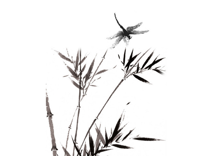 竹子蜻蜓水墨画