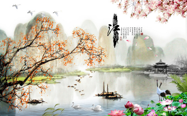 中国风山水唯美素材背景