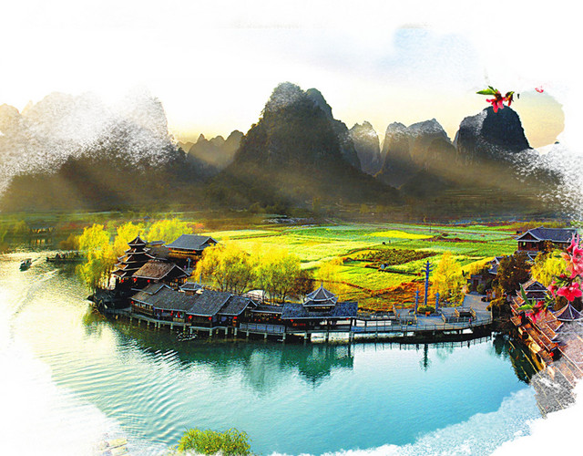 桂林上水风景海报背景