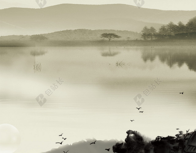 中国风水墨山水画PSD分层H5背景