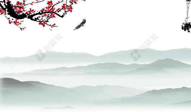 山水梅花水墨背景