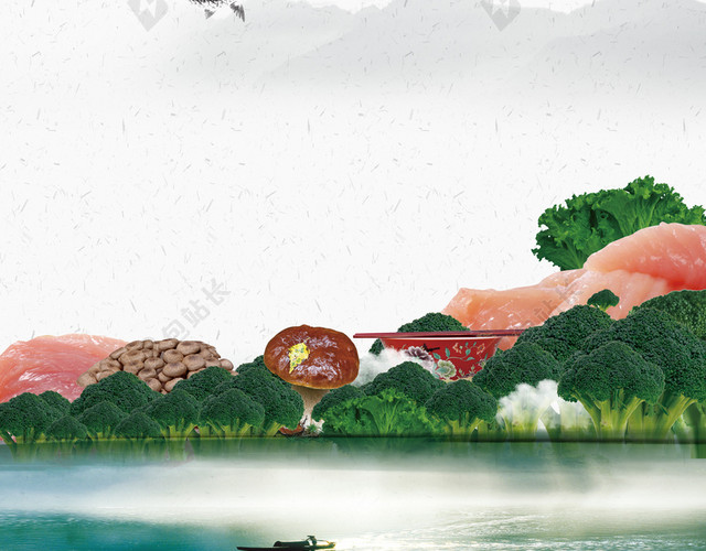 中国风水墨山水食物食品背景