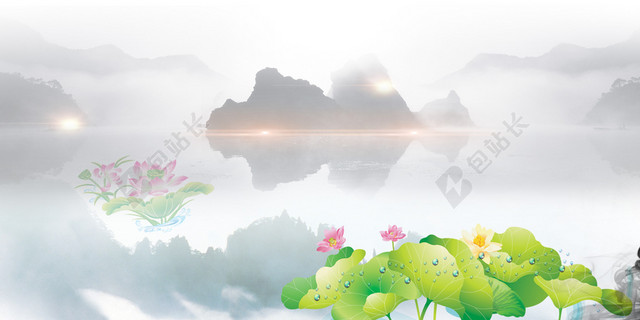 中国风浅灰色荷塘背景素材