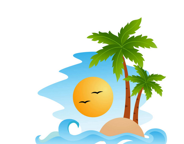 卡通海边风景插画素材