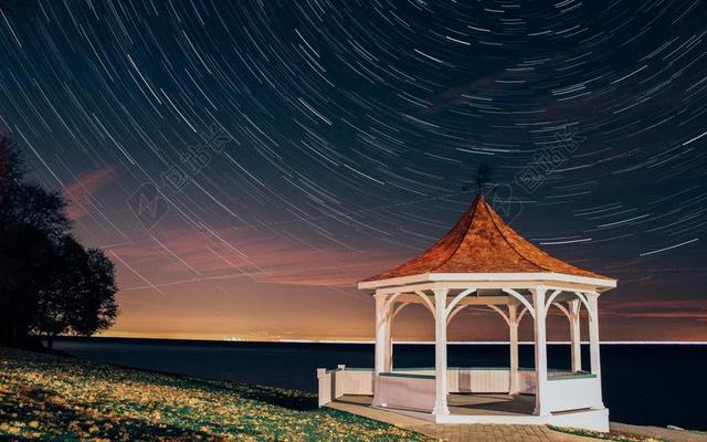 星流迹 银河 展馆 夜 天空 明星 星星 凉亭 摄影