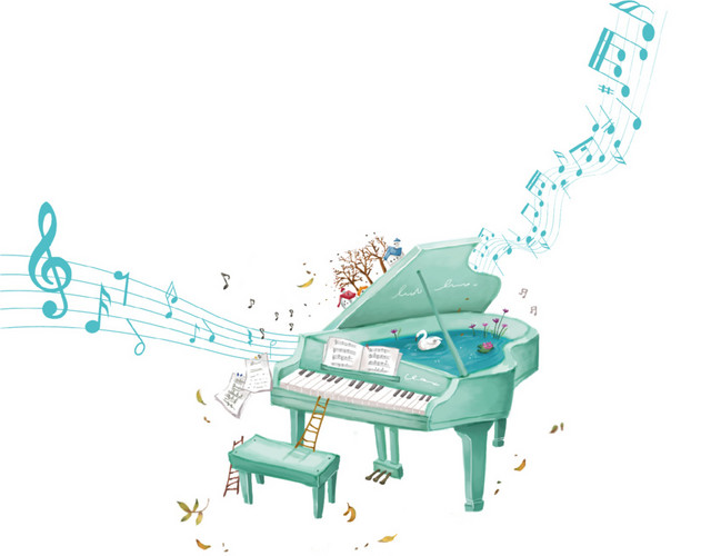 水彩音乐钢琴插画