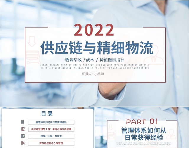 红蓝色商务风格供应链与精细物流PPT工作培训PPT