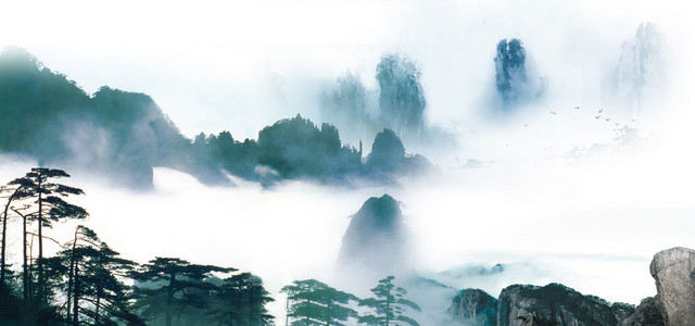 水墨山水云背景BANNER