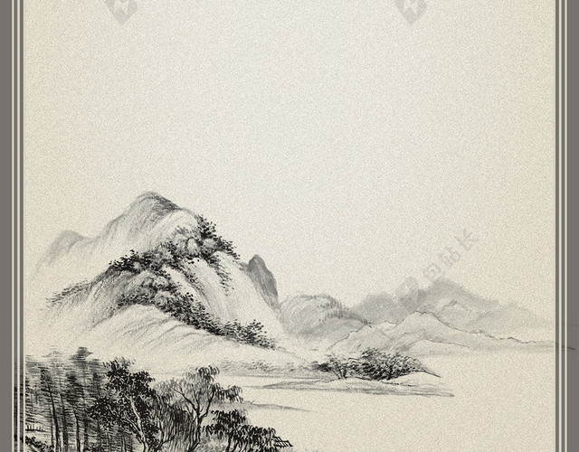 中国风水墨山水画PSD分层H5背景