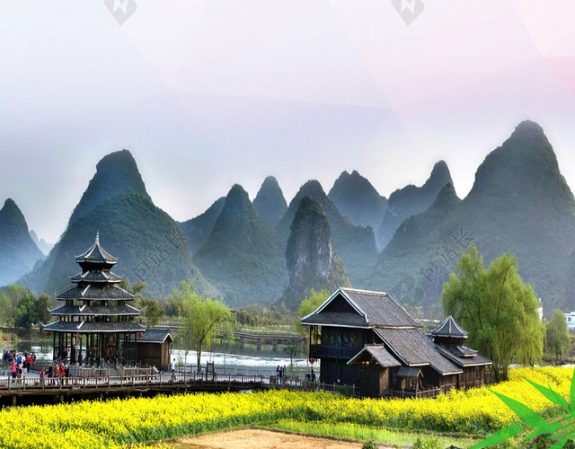 桂林旅游背景山水PSD分层H5背景素材