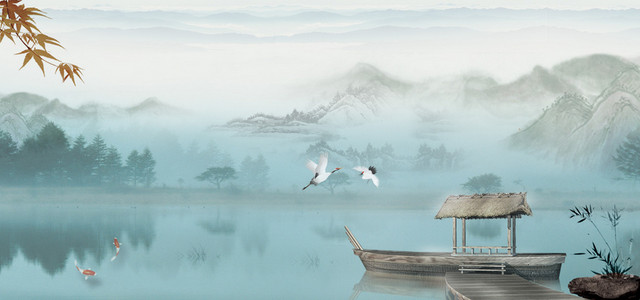 水墨山水背景海报BANNER背景