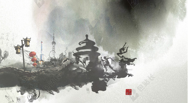 墨迹之上山水之间背景素材