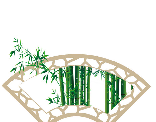 古典扇形边框和竹子