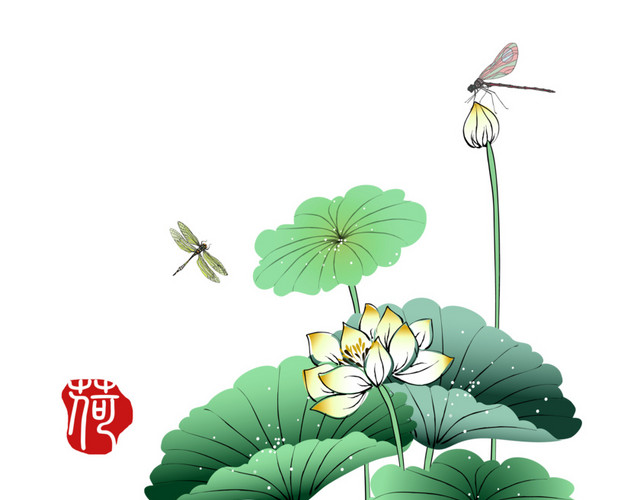 手绘荷花素材