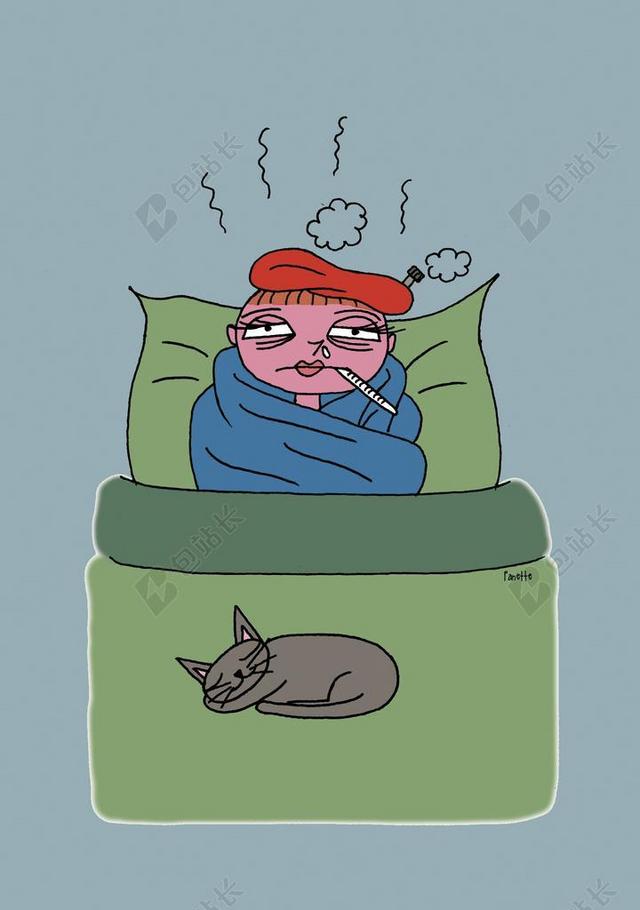 简笔画生病病人发烧发抖背景图片