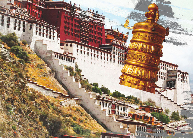 中式西藏之旅建筑蓝天白云背景素材