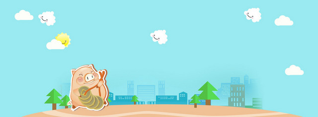 理财卡通童趣蓝色BANNER背景