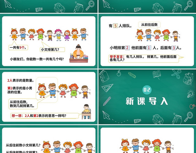 绿色简约人教版小学一年级上册第几教学教案课件PPT模板