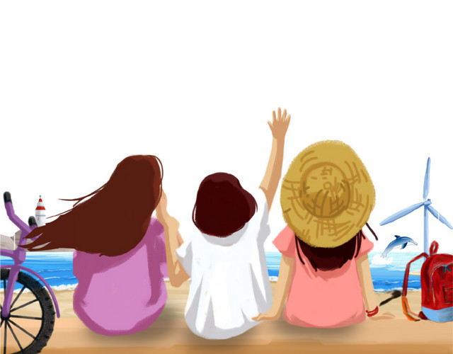 卡通手绘青春毕业旅行插画