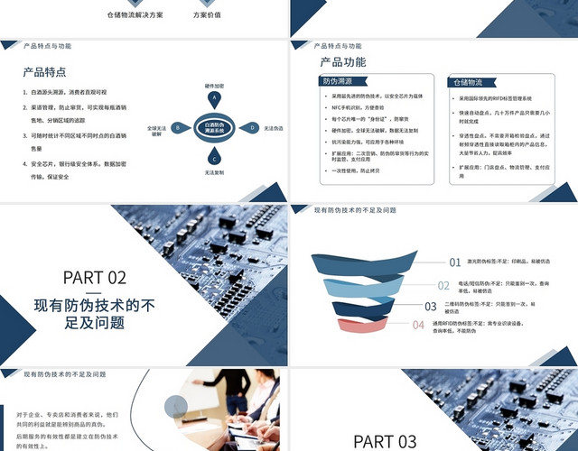 蓝色简约防伪溯源及仓储物流系统PPT模板