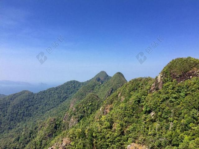 丛林 兰卡威 山 森林 绿色 查看 天空 景观 愿景 蓝色
