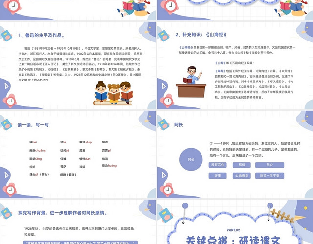 紫色卡通风阿长与山海经语文课件说课阿长与山海经PPT