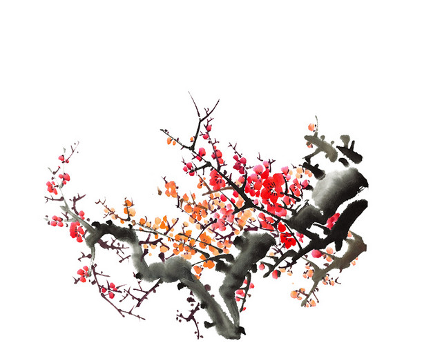 灰色水墨梅花绘画