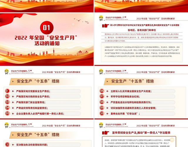 红色简约2022年安全生产月PPT模板