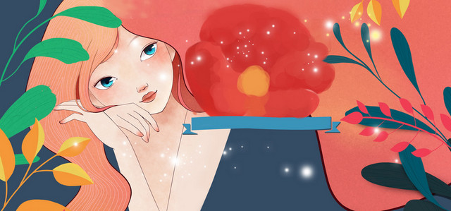 37女生节手绘梦文艺幻蓝色BANNER