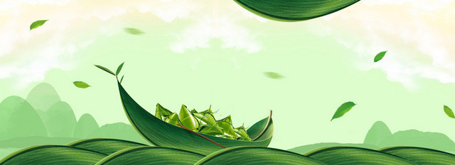 端午节粽子荷叶文艺手绘绿BANNER