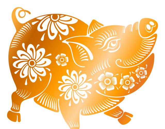 新年猪年剪纸猪矢量图