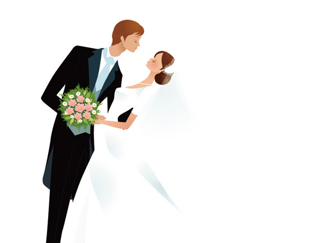 清新手绘婚礼邀请函人物海报