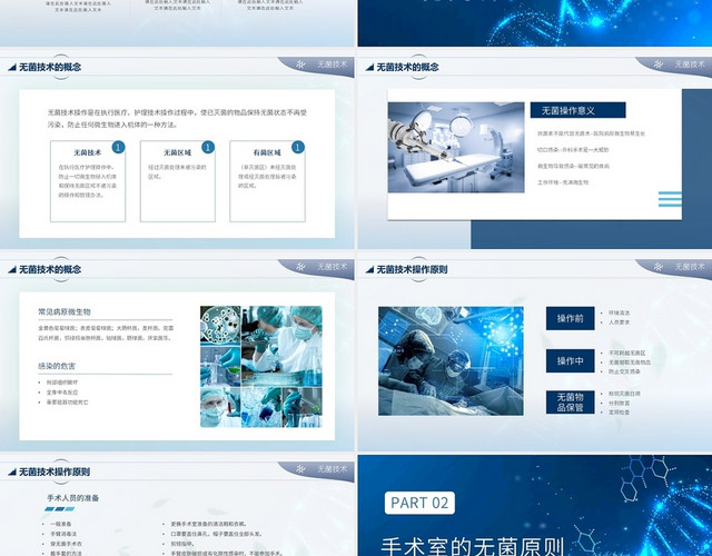 深蓝色科技风无菌技术生物科技课件动态PPT模板