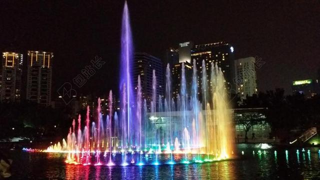 吉隆坡 马来西亚 灯 喷泉 黑暗 吉隆坡城市中心喷泉