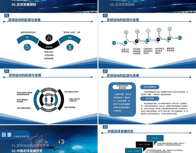 深蓝色现代简约风足球理论课件