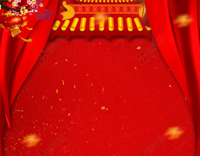 红色新年财神吉祥红色背景