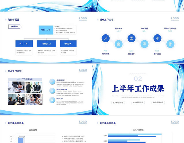 蓝色商务简约大气电商年中总结PPT模板