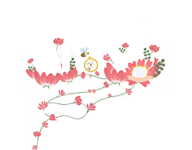 红色花藤手绘插画