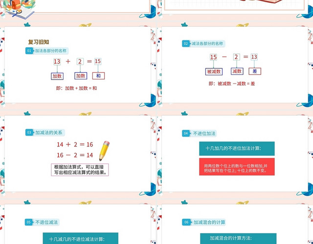 粉色卡通西师大版小学数学认识数字说课课件PPT模板