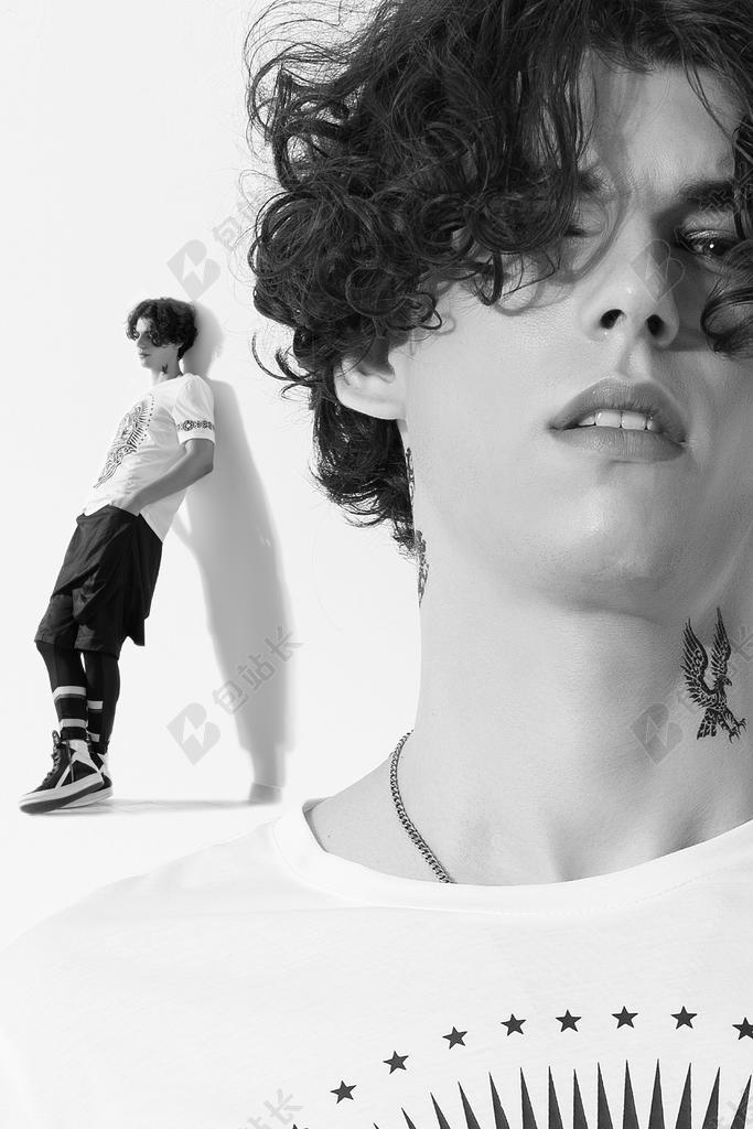 时尚 人像 广告 黑白 男 年轻人 模型