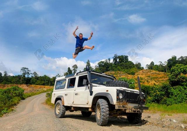 车 乐趣 跳 人 夏天 假期 度假 越野 车辆 旅行