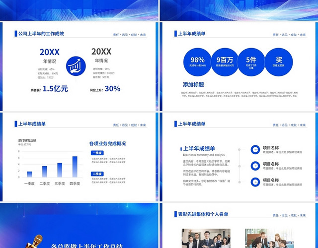 年终总结蓝色科技风企业年中总结大会年中工作总结工作汇报PPT