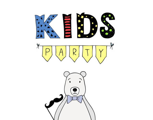 手绘卡通儿童聚会小熊KIDS PARTY